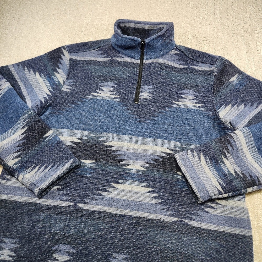 Aztec Wool Blend Sweater Men Large Navajo Blue 1/4 Zip Victory Outfitters